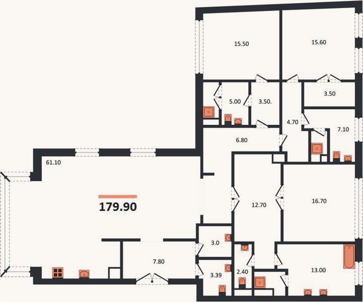 Планировка: 3-к, 179,9 м²