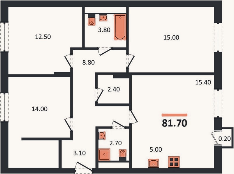 Планировка: 3-к, 81,7 м²