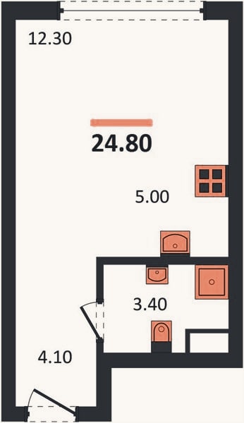 Планировка: Студия, 24,8 м²