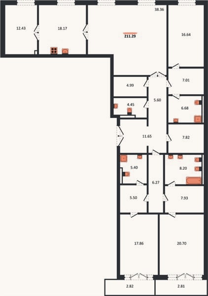 Планировка: 3-к, 211,7 м²