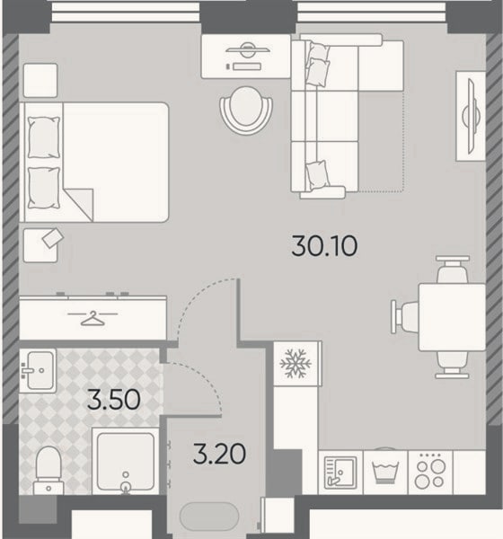 Планировка: Студия, 36,8 м²