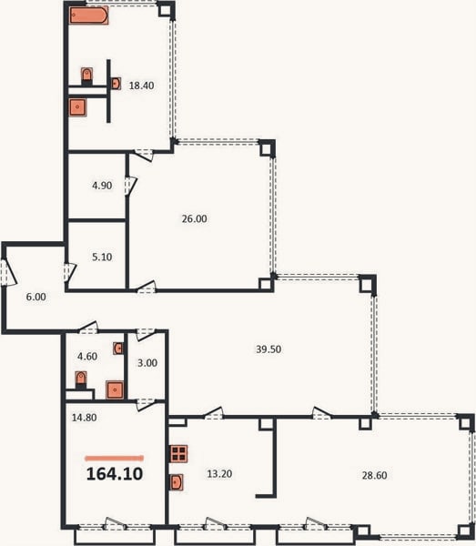 Планировка: 3-к, 164,1 м²