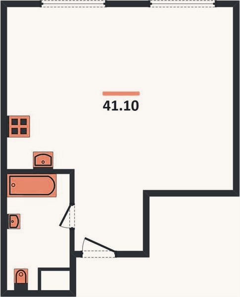 Планировка: 1-к, 41,1 м²