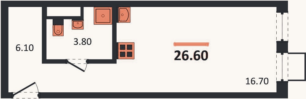 Планировка: Студия, 26,6 м²