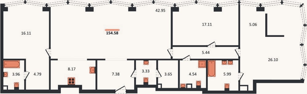 Планировка: 3-к, 153 м²