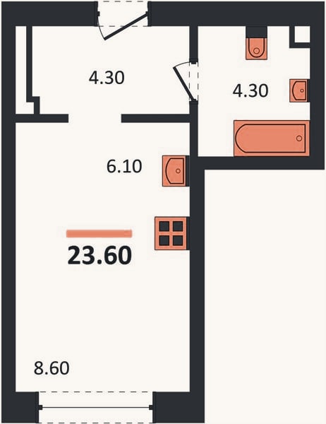 Планировка: Студия, 23,6 м²