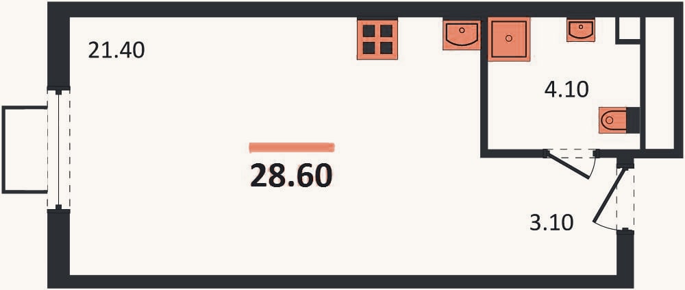 Планировка: Студия, 28,6 м²