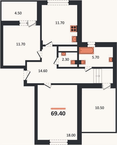 Планировка: 2-к, 69,4 м²
