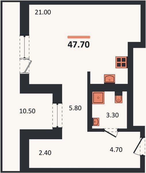 Планировка: Студия, 47,7 м²