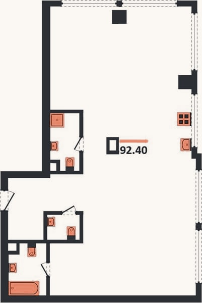 Планировка: 3-к, 92,4 м²