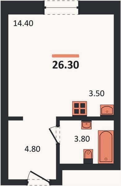 Планировка: Студия, 26,3 м²