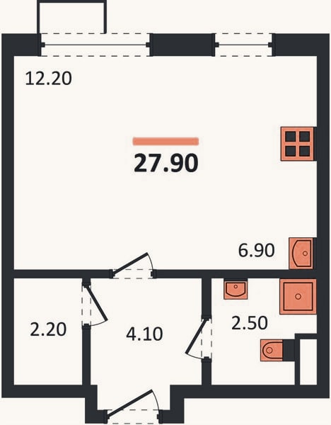 Планировка: Студия, 27,9 м²