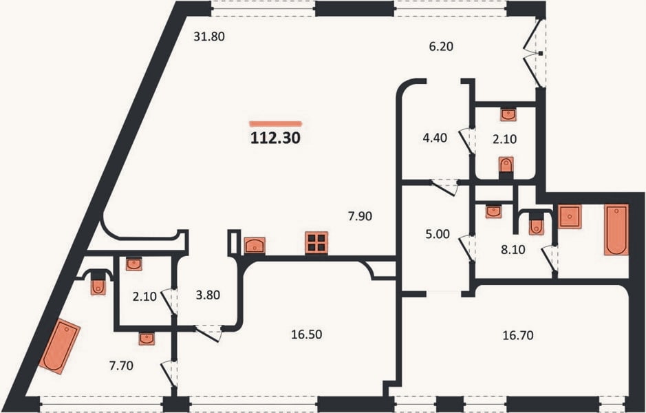 Планировка: 2-к, 112,3 м²
