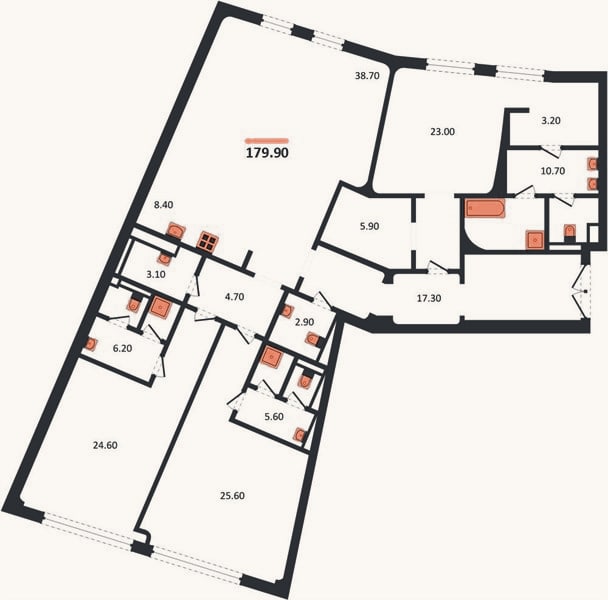 Планировка: 3-к, 179,9 м²