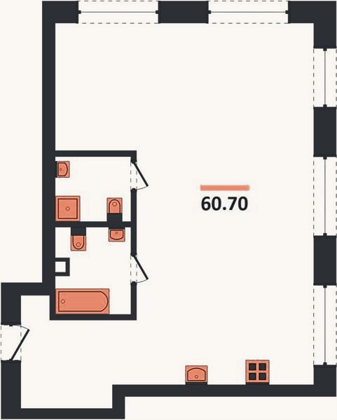 Планировка: 2-к, 60,7 м²
