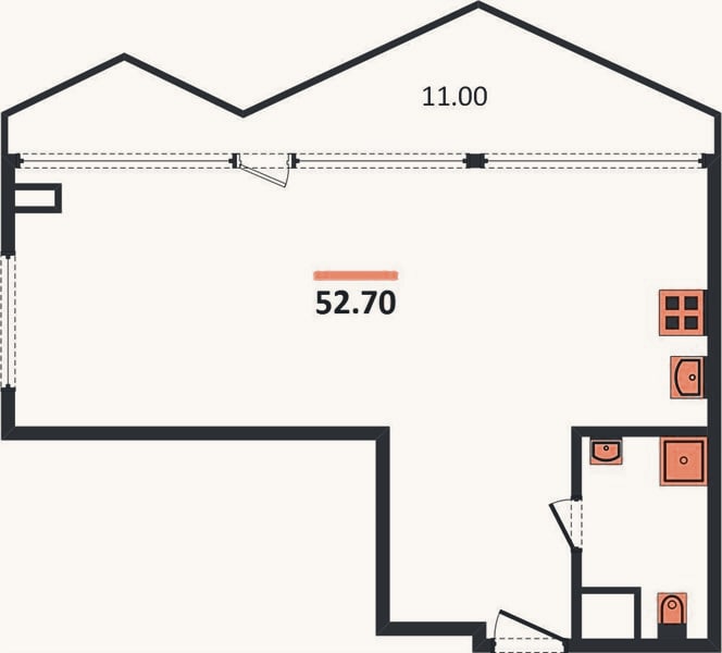 Планировка: 1-к, 52,7 м²