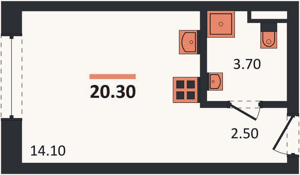 Планировка: Студия, 20,3 м²