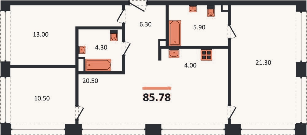 Планировка: 3-к, 85,8 м²