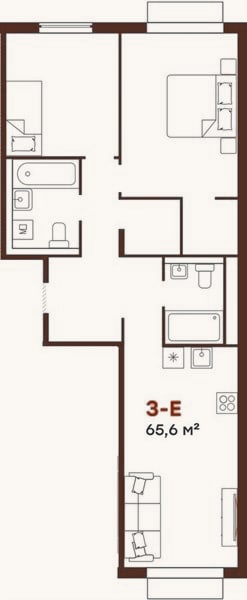 Планировка: 2-к, 65,6 м²