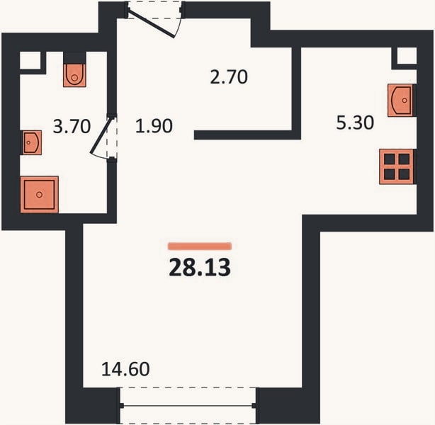Планировка: Студия, 28,1 м²