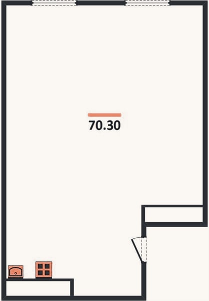 Планировка: 1-к, 70,3 м²