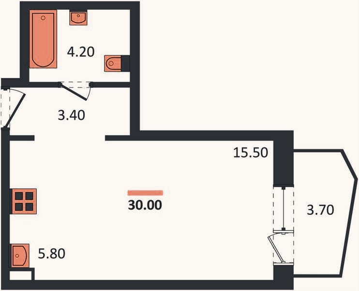 Планировка: Студия, 30 м²