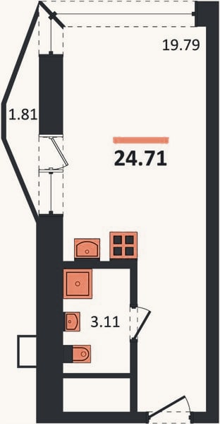 Планировка: Студия, 24,7 м²