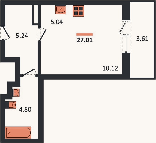 Планировка: Студия, 27 м²