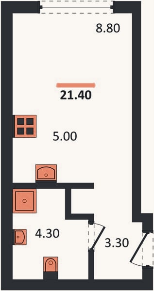 Планировка: Студия, 21,4 м²