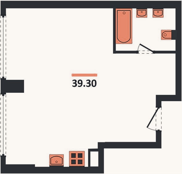 Планировка: Студия, 39,3 м²