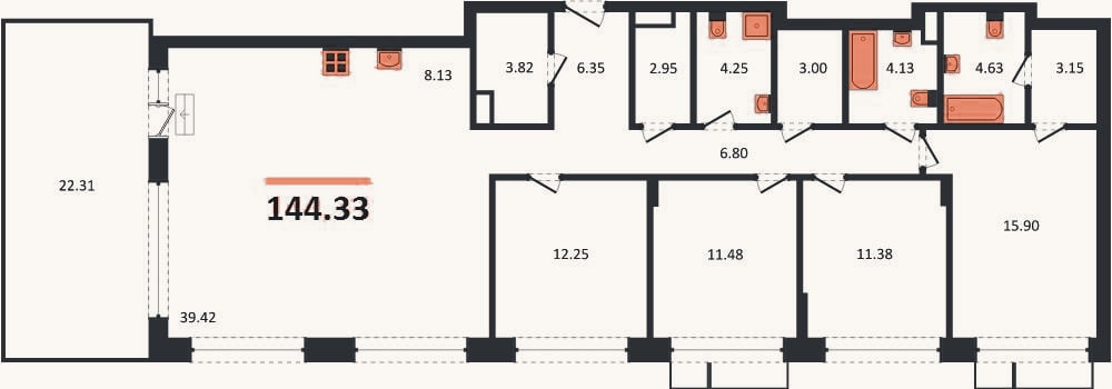 Планировка: 4+ к, 144,3 м²