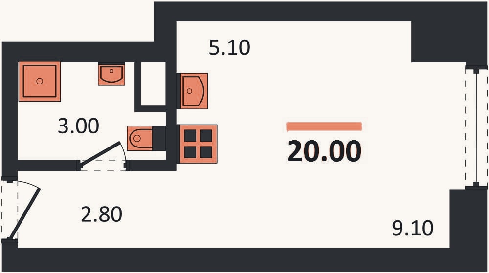 Планировка: Студия, 20 м²