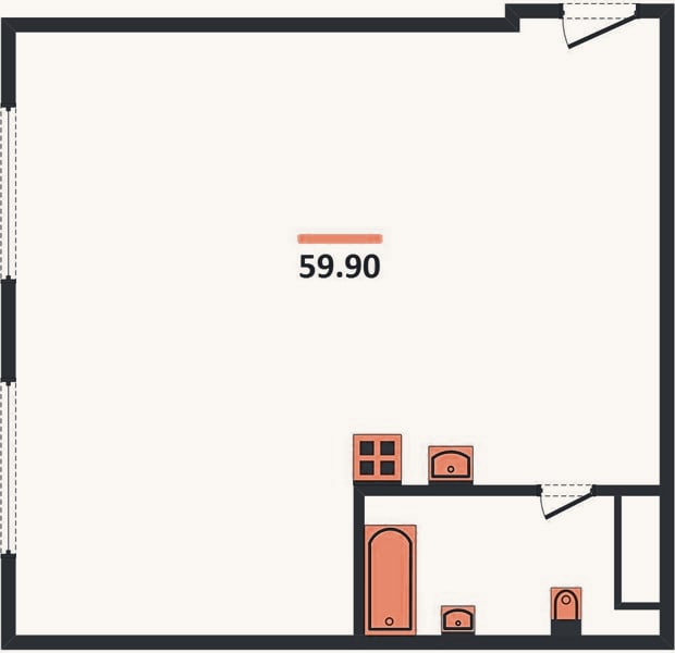 Планировка: 2-к, 59,9 м²