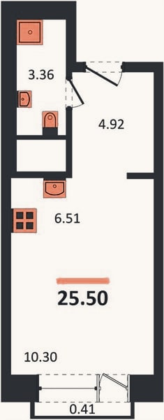 Планировка: Студия, 25,5 м²