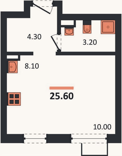 Планировка: Студия, 25,6 м²