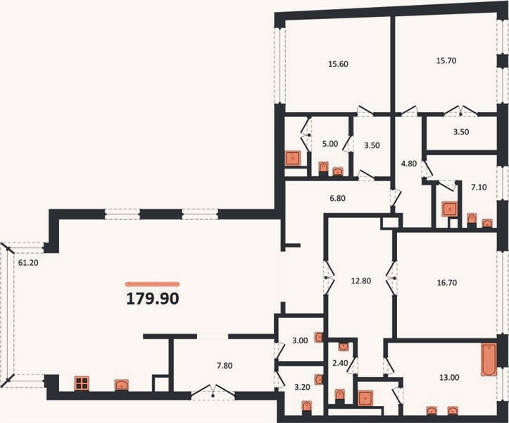 Планировка: 3-к, 179,9 м²
