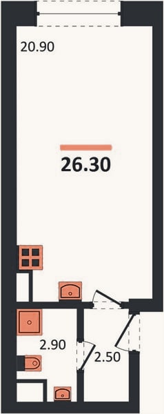 Планировка: Студия, 26,3 м²