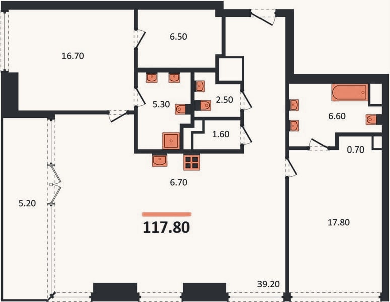 Планировка: 2-к, 117,8 м²