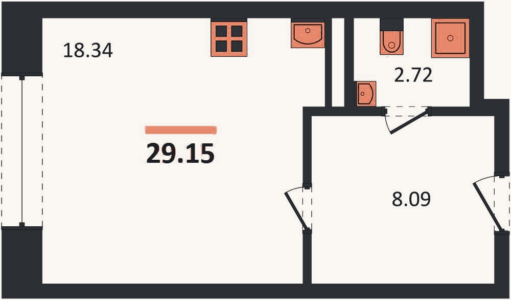Планировка: Студия, 29,2 м²