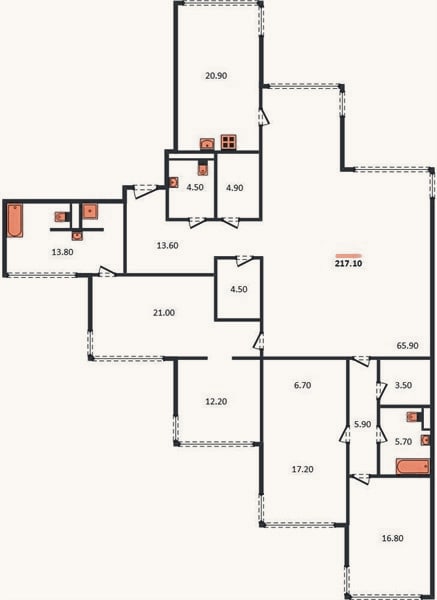 Планировка: 3-к, 217 м²