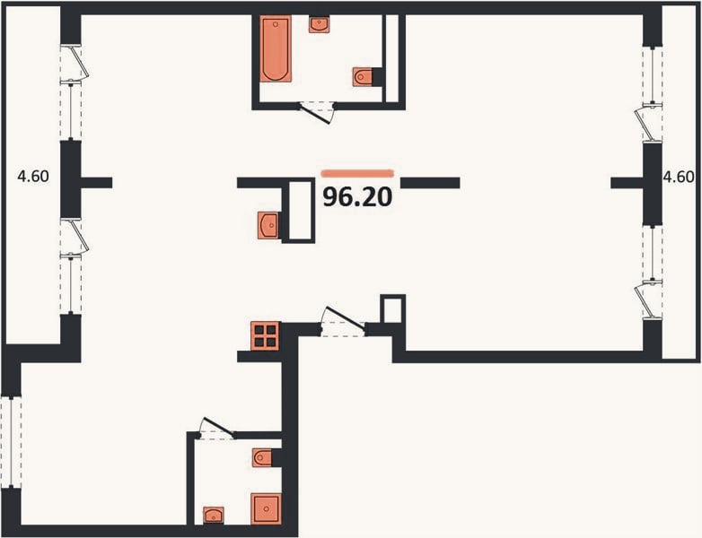 Планировка: 3-к, 96,2 м²