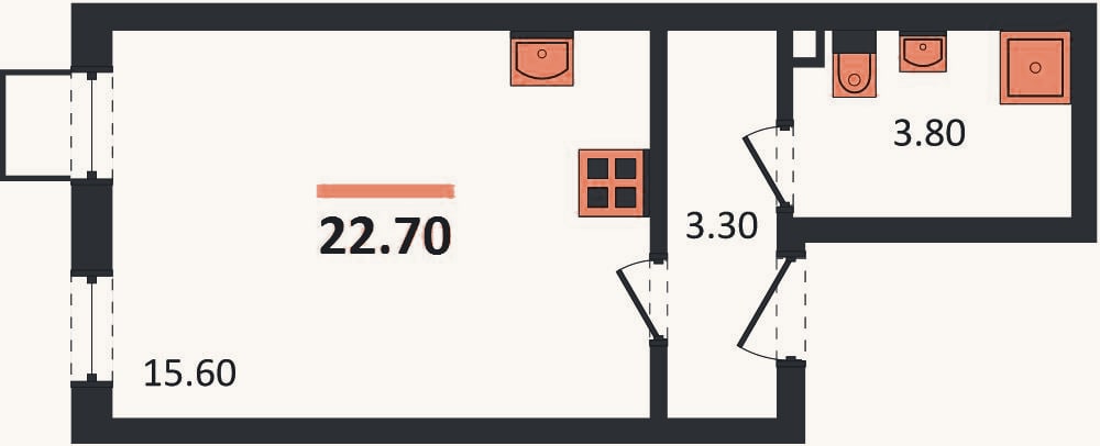 Планировка: Студия, 22,7 м²