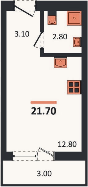 Планировка: Студия, 21,7 м²