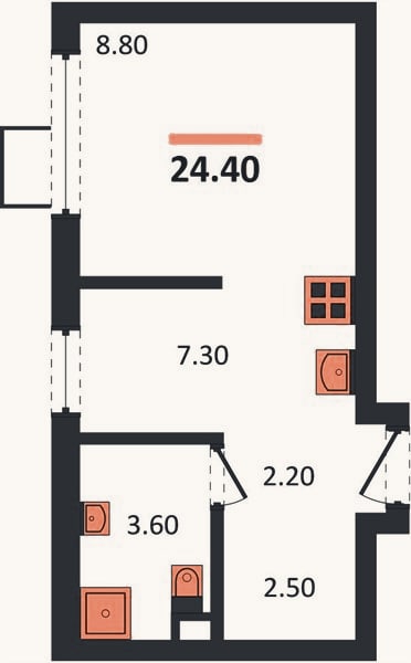 Планировка: Студия, 24,4 м²