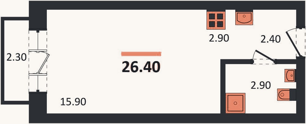 Планировка: Студия, 26,4 м²