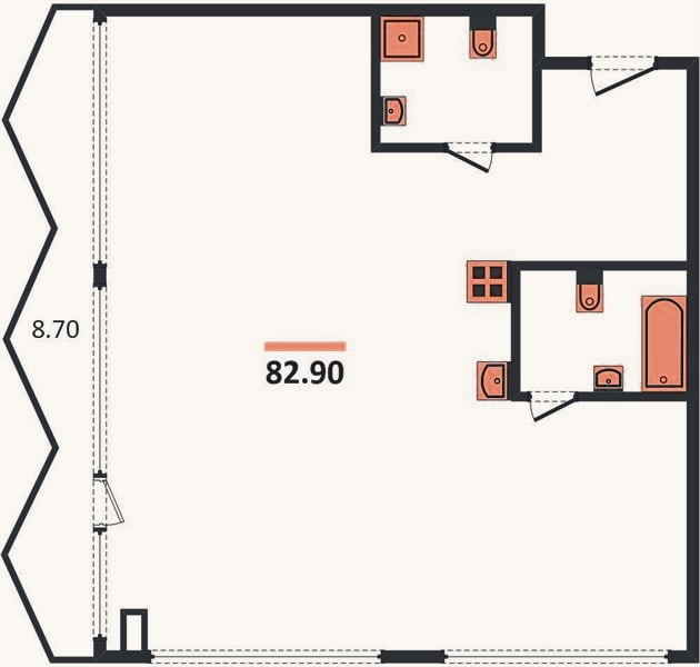 Планировка: 2-к, 82,9 м²