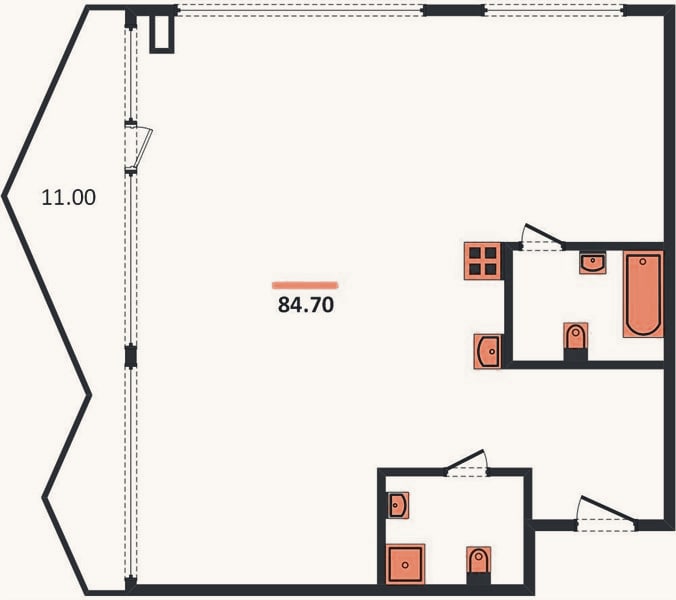 Планировка: 2-к, 84,7 м²
