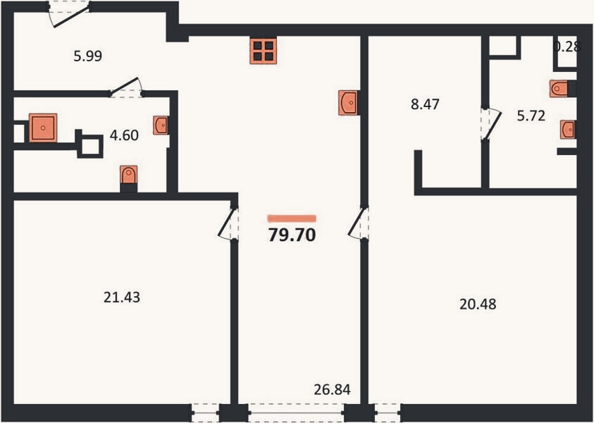 Планировка: 2-к, 79,7 м²