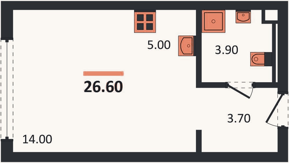 Планировка: Студия, 26,6 м²