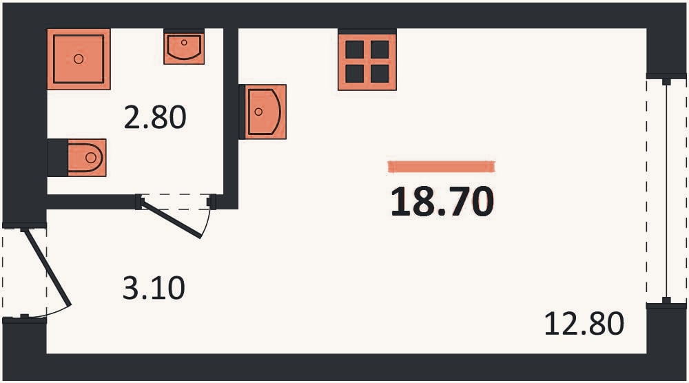 Планировка: Студия, 18,7 м²